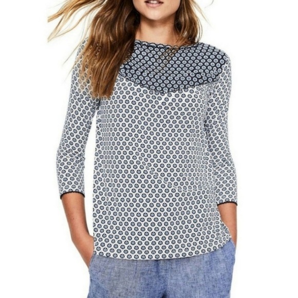 Boden Natasha Blue and White Star Pattern Top - Picture 2 of 8